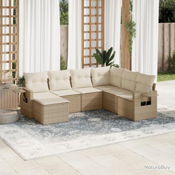 Salon de jardin avec coussins 7 pcs beige rsine tresse