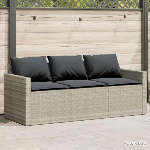 Canap de jardin et coussins 3 places gris clair rsine tresse