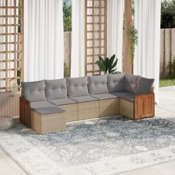 Salon de jardin avec coussins 7 pcs beige résine tressée