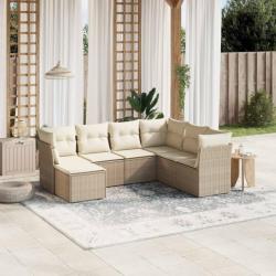 Salon de jardin avec coussins 7 pcs beige résine tressée