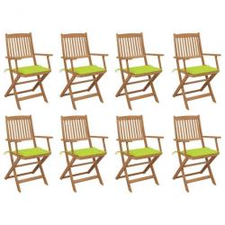 Chaises pliables d'extérieur avec coussins 8 pcs Bois d'acacia