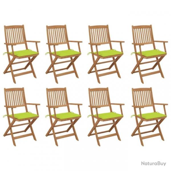 Chaises pliables d'extrieur avec coussins 8 pcs Bois d'acacia