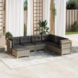 Salon de jardin avec coussins 7 pcs gris résine tressée