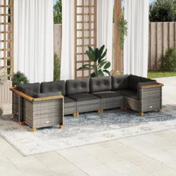 Salon de jardin avec coussins 7 pcs gris résine tressée