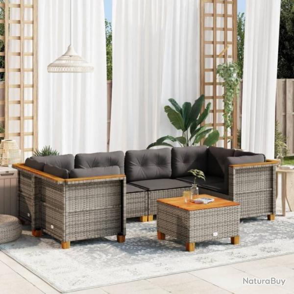 Salon de jardin avec coussins 7 pcs gris rsine tresse