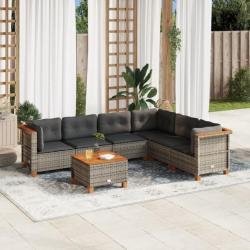 Salon de jardin avec coussins 7 pcs gris résine tressée