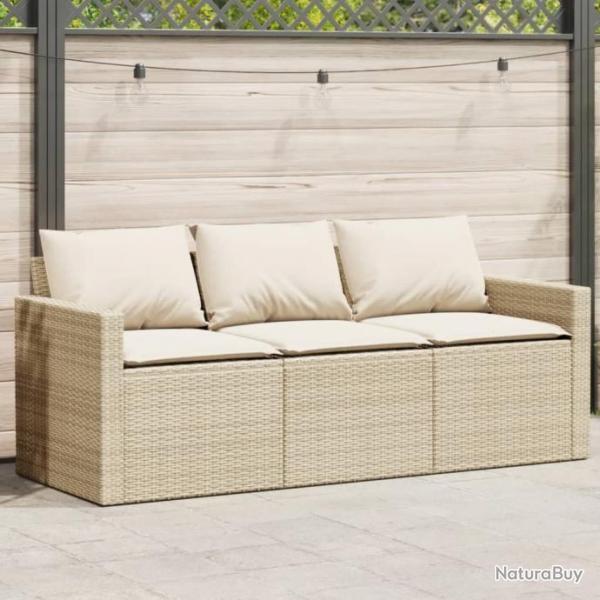 Canap de jardin avec coussins 3 places beige rsine tresse