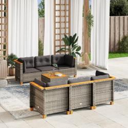 Salon de jardin avec coussins 7 pcs gris résine tressée