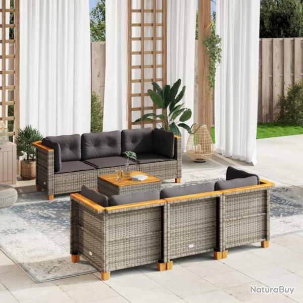 Salon de jardin avec coussins 7 pcs gris rsine tresse