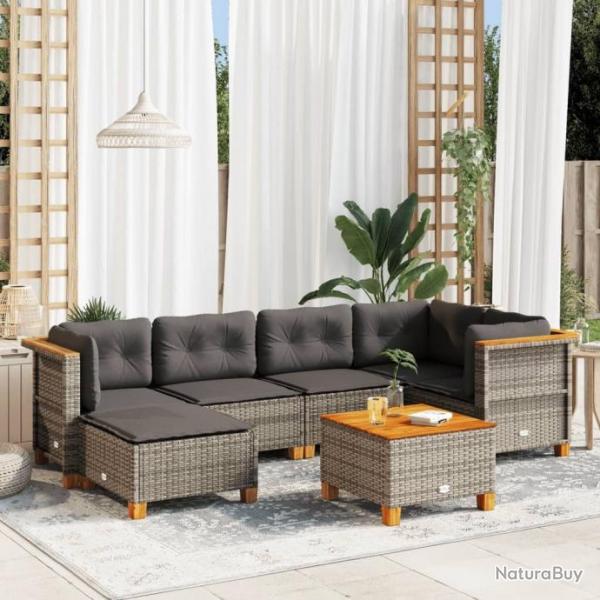 Salon de jardin avec coussins 7 pcs gris rsine tresse