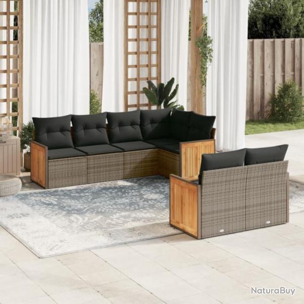 Salon de jardin avec coussins 7 pcs gris rsine tresse