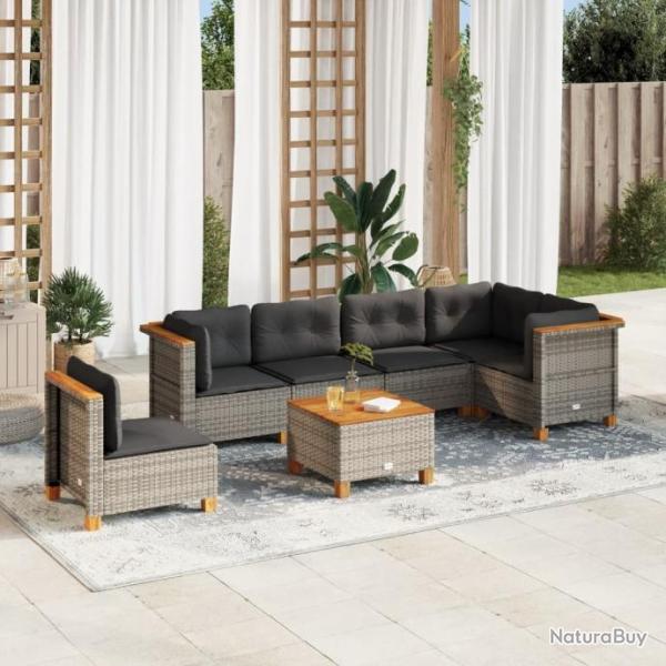 Salon de jardin avec coussins 7 pcs gris rsine tresse