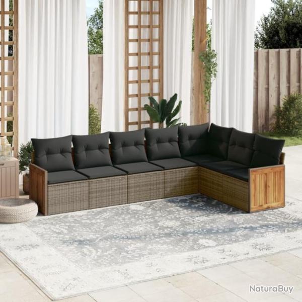 Salon de jardin avec coussins 7 pcs gris rsine tresse