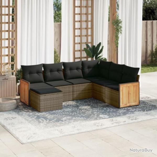 Salon de jardin avec coussins 7 pcs gris rsine tresse