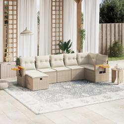 Salon de jardin avec coussins 7 pcs beige résine tressée