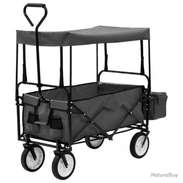 Chariot  main pliable avec toit Acier Gris