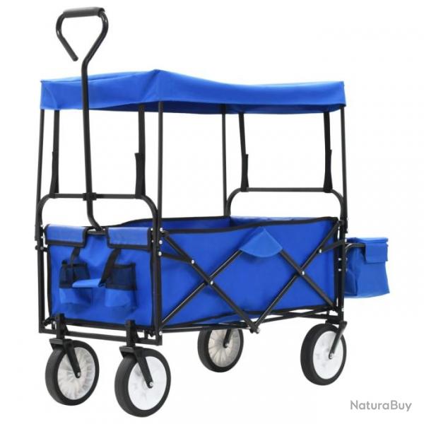 Chariot  main pliable avec toit Acier Bleu