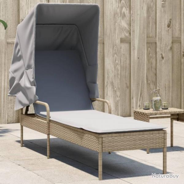 Chaise longue avec auvent beige rsine tresse