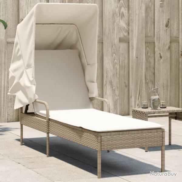 Chaise longue avec auvent beige rsine tresse