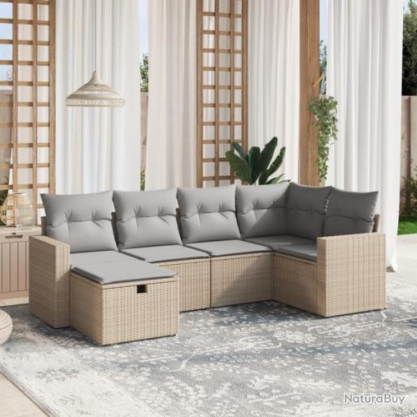 Salon de jardin avec coussins 6pcs mlange beige rsine tresse