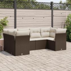 Salon de jardin avec coussins 6 pcs marron résine tressée