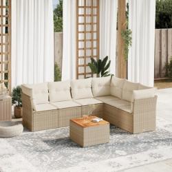 Salon de jardin avec coussins 7 pcs beige résine tressée