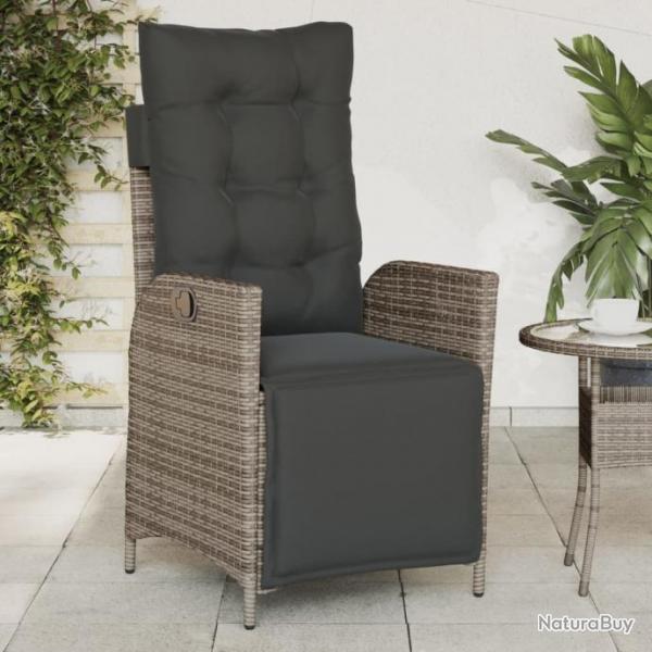 Chaise inclinable de jardin et repose-pied gris rsine tresse