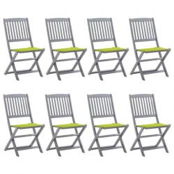 Chaises pliables d'extérieur 8 pcs avec coussins Bois d'acacia