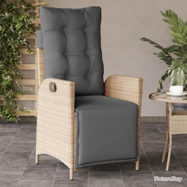 Chaise inclinable de jardin et repose-pied mlange beige rotin