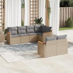 Salon de jardin avec coussins 7 pcs beige résine tressée