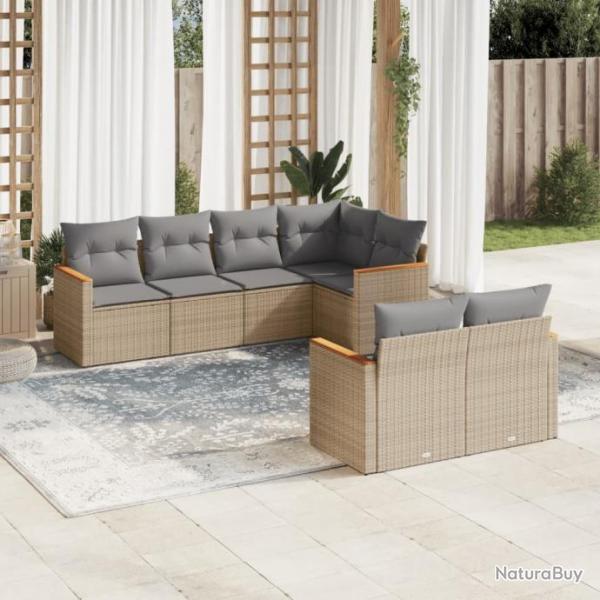 Salon de jardin avec coussins 7 pcs beige rsine tresse