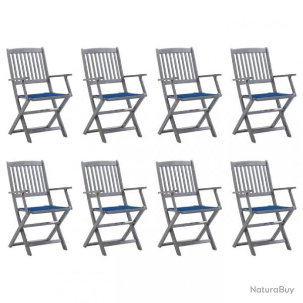 Chaises pliables d'extrieur 8 pcs avec coussins Bois d'acacia