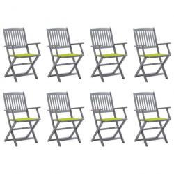 Chaises pliables d'extérieur 8 pcs avec coussins Bois d'acacia