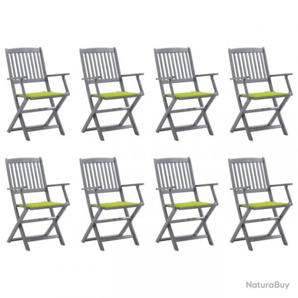 Chaises pliables d'extrieur 8 pcs avec coussins Bois d'acacia