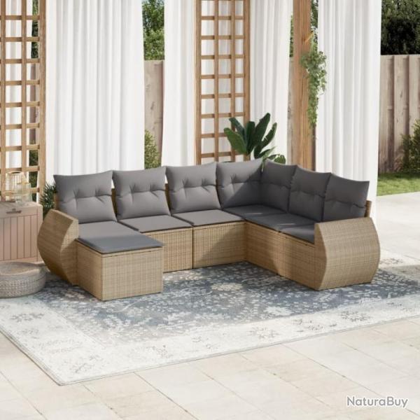 Salon de jardin avec coussins 7 pcs beige rsine tresse