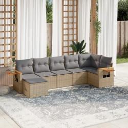 Salon de jardin avec coussins 7 pcs beige résine tressée