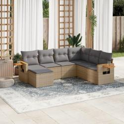 Salon de jardin avec coussins 7 pcs beige résine tressée