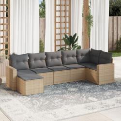 Salon de jardin avec coussins 7 pcs beige résine tressée