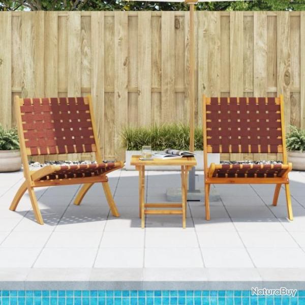 Chaises pliables de jardin lot de 2 et table rouge bois massif