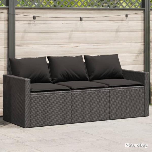 Canap de jardin avec coussins 3 places noir rsine tresse