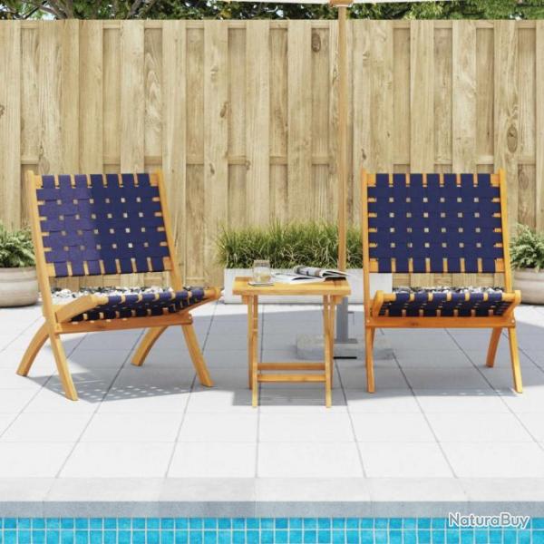 Chaises pliables de jardin lot de 2 avec table bleu fonc bois