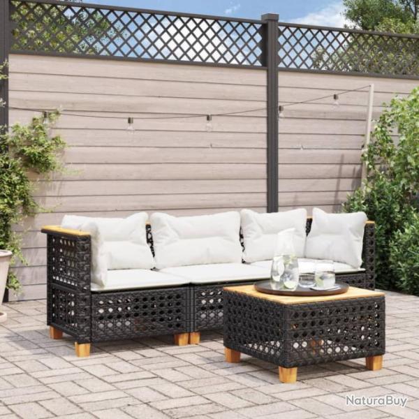 Canap de jardin avec coussins 3 places noir rsine tresse