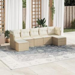 Salon de jardin avec coussins 7 pcs beige résine tressée