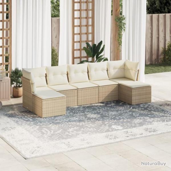 Salon de jardin avec coussins 7 pcs beige rsine tresse