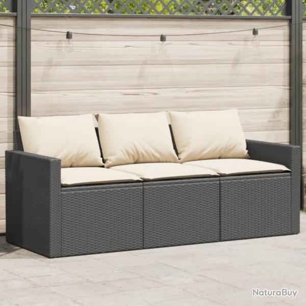 Canap de jardin avec coussins 3 places noir rsine tresse