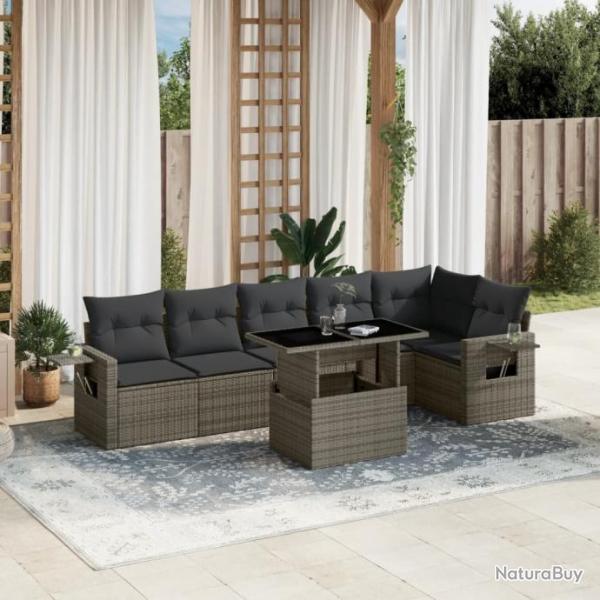 Salon de jardin avec coussins 7 pcs gris rsine tresse