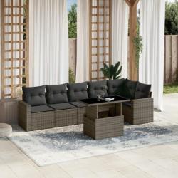 Salon de jardin avec coussins 7 pcs gris résine tressée