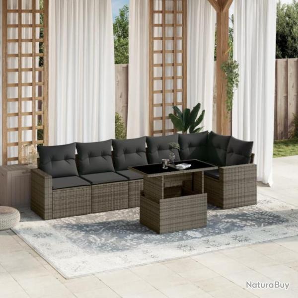 Salon de jardin avec coussins 7 pcs gris rsine tresse