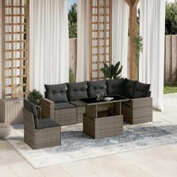 Salon de jardin avec coussins 7 pcs gris résine tressée