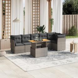 Salon de jardin avec coussins 7 pcs gris résine tressée